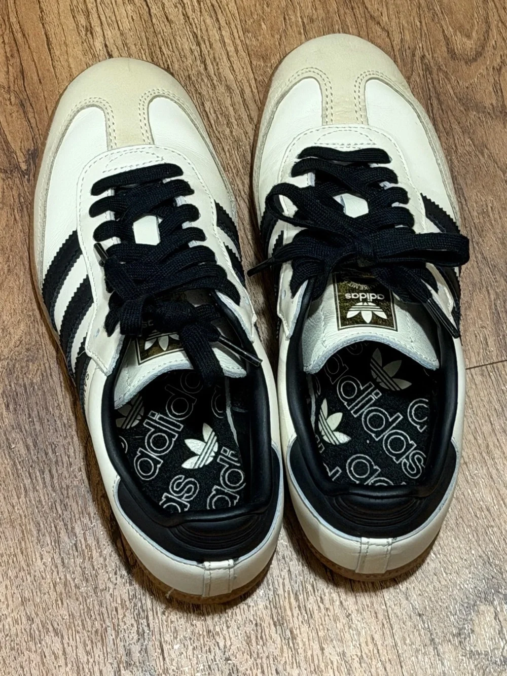 adidas Samba Leather Sneakers in Cream & Black with Gum Sole